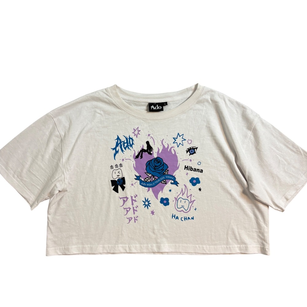 Ado World Tour 2025 Hibana White Graphic Crop T-Shirt XL Women Short Sleeve